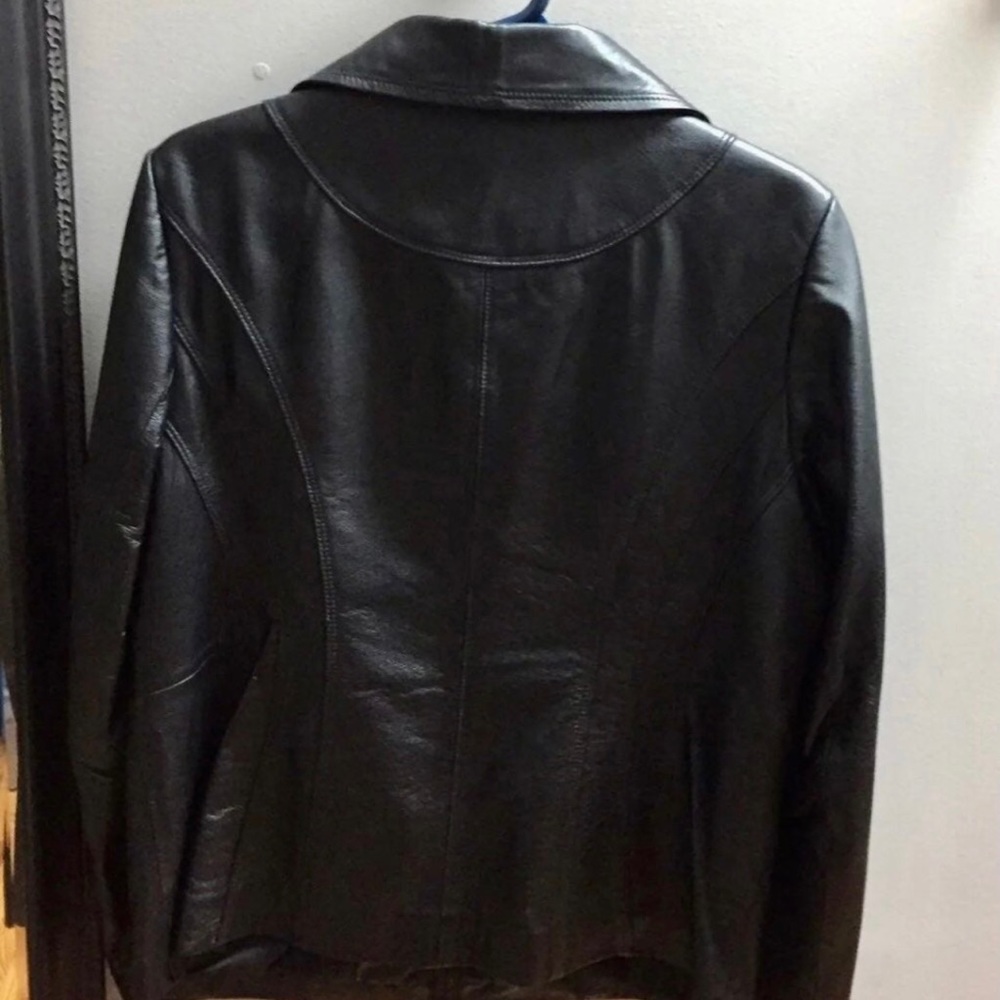 Leather Jacket, Black, Petite Medium - image 3